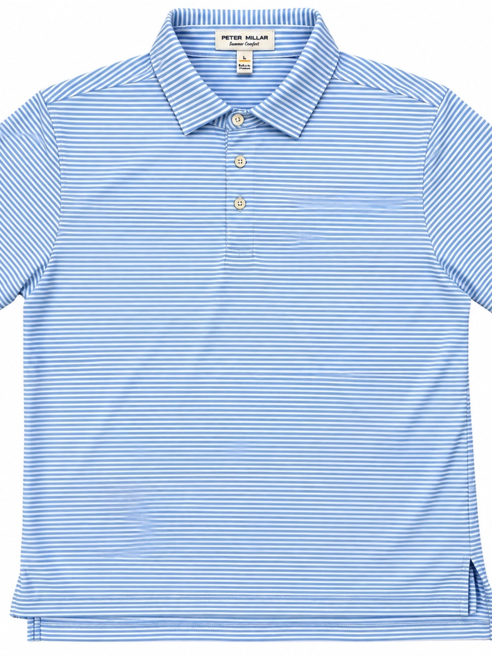 Peter Millar Summer Comfort Polo Men’s L Blue White Stripe Golf Crest Logo
